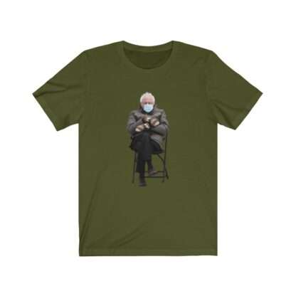 Army Green Unisex T-Shirt with Bernie Sanders Mittens Meme Print