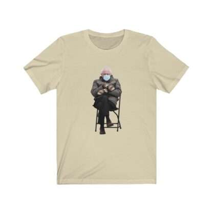 Beige Unisex T-Shirt with Bernie Sanders Mittens Meme Print