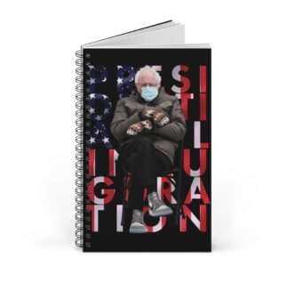 Front view of spirale notebook with Bernie Sanders mittens meme cover print