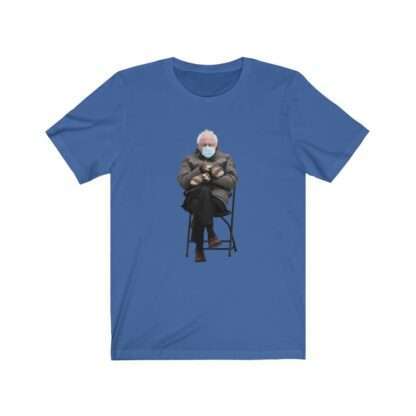 Blue Unisex T-Shirt with Bernie Sanders Mittens Meme Print