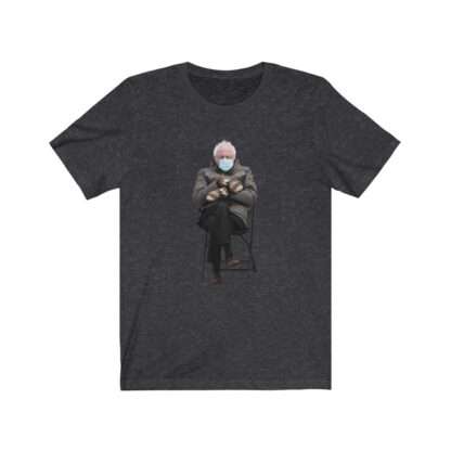 Dark Heather Unisex T-Shirt with Bernie Sanders Mittens Meme Print