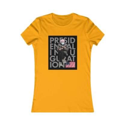 Gold-yellow t-shirt for women with presidential inauguration Bernie Sanders meme print