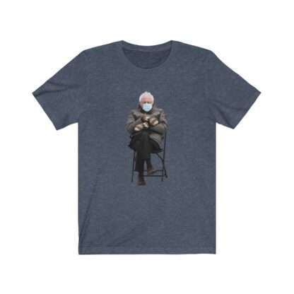 Heather Navy Unisex T-Shirt with Bernie Sanders Mittens Meme Print