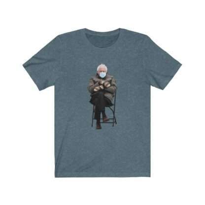 Heather Slate Unisex T-Shirt with Bernie Sanders Mittens Meme Print