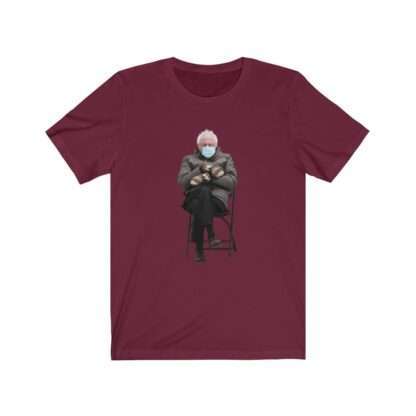 Maroon Unisex T-Shirt with Bernie Sanders Mittens Meme Print