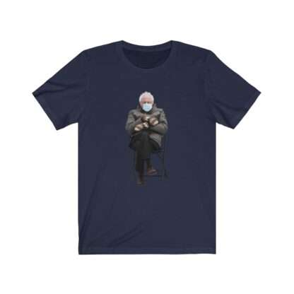 Navy Blue Unisex T-Shirt with Bernie Sanders Mittens Meme Print