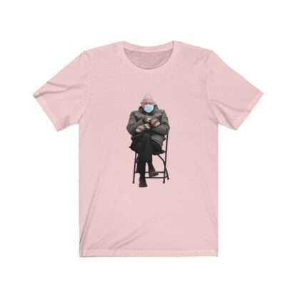 Pink Unisex T-Shirt with Bernie Sanders Mittens Meme Print