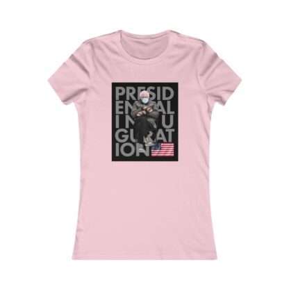 Pink heather t-shirt for women with presidential inauguration Bernie Sanders meme print