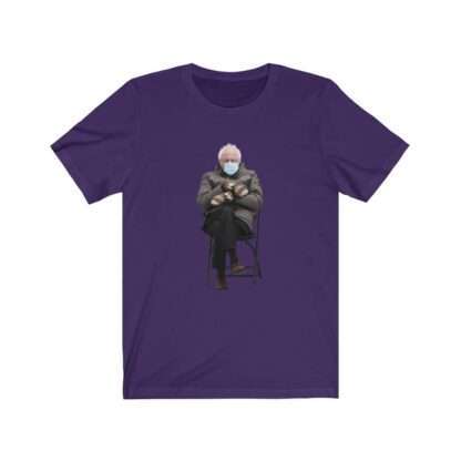 Purple Unisex T-Shirt with Bernie Sanders Mittens Meme Print