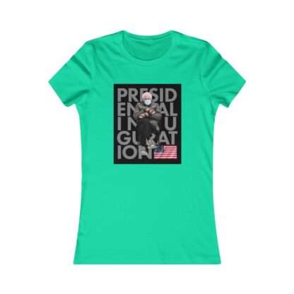 Teal t-shirt for women with presidential inauguration Bernie Sanders meme print