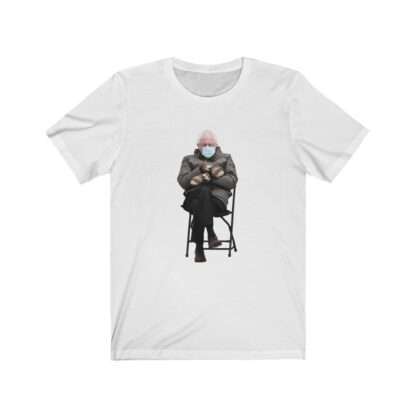 White Unisex T-Shirt with Bernie Sanders Mittens Meme Print