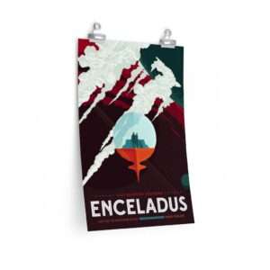 Premium matte print of "Enceladus" travel poster by NASA/JPL