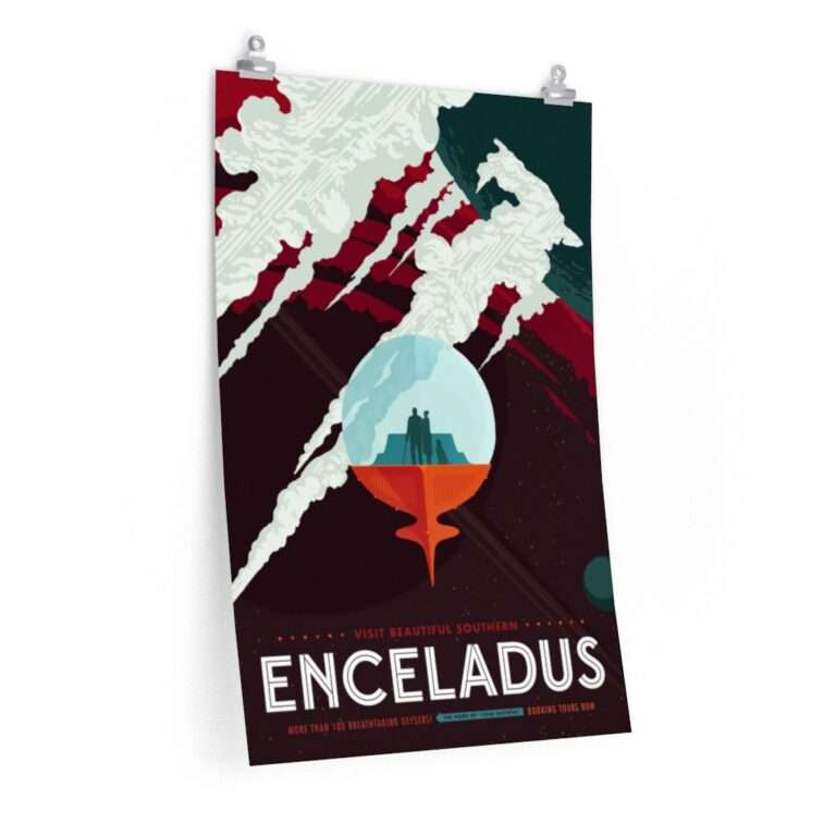 Premium matte print of "Enceladus" travel poster by NASA/JPL