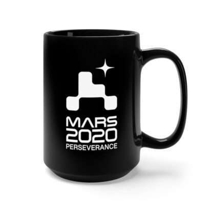 Black NASA mug from Mars 2020 Perseverance rover mission