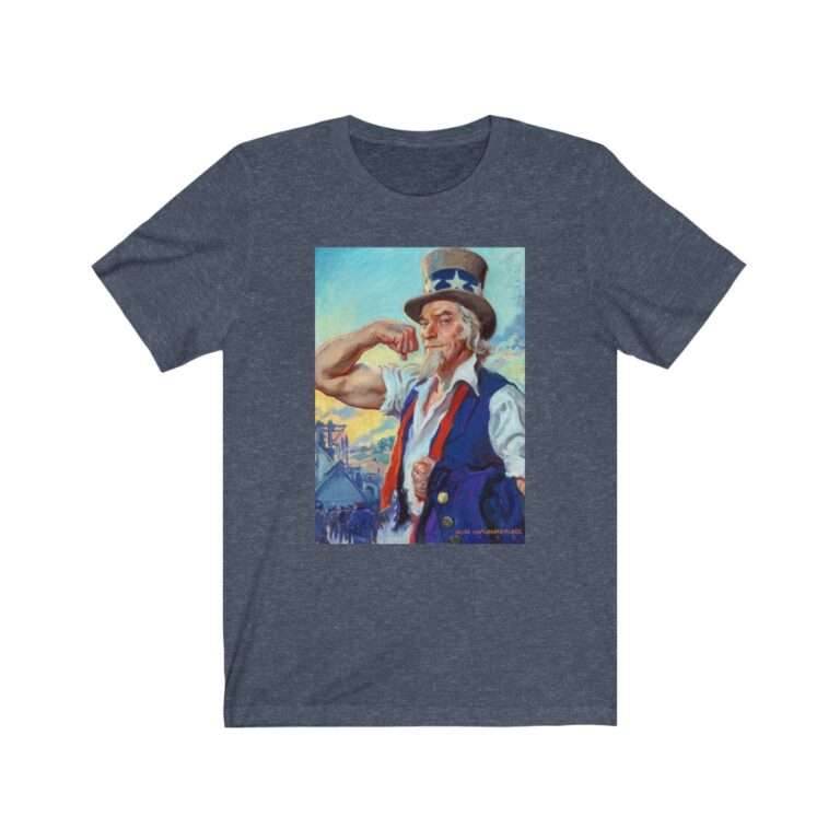 Uncle Sam Strong America by James Montgomery Flagg - Premium Unisex T-Shirt - Image 13
