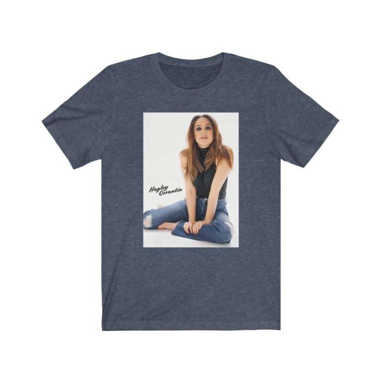Actress Hayley Orrantia with Jeans Outfit on The Floor - Premium Unisex T-Shirt - Image 13
