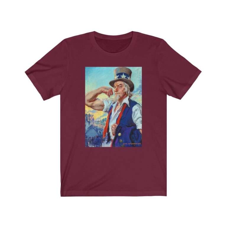 Uncle Sam Strong America by James Montgomery Flagg - Premium Unisex T-Shirt - Image 16
