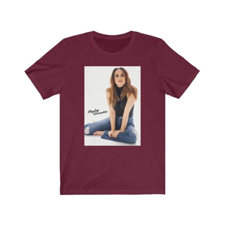 Actress Hayley Orrantia with Jeans Outfit on The Floor - Premium Unisex T-Shirt - Image 16
