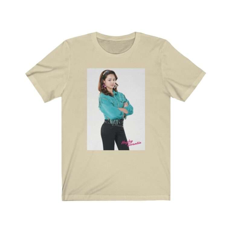 The Goldbergs Hayley Orrantia in Green Fringe Jacket - Premium Unisex T-Shirt - Image 6