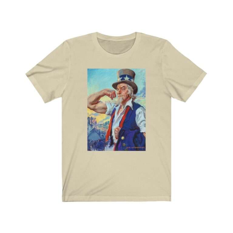 Uncle Sam Strong America by James Montgomery Flagg - Premium Unisex T-Shirt - Image 6