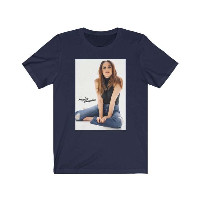 Actress Hayley Orrantia with Jeans Outfit on The Floor - Premium Unisex T-Shirt - Image 14