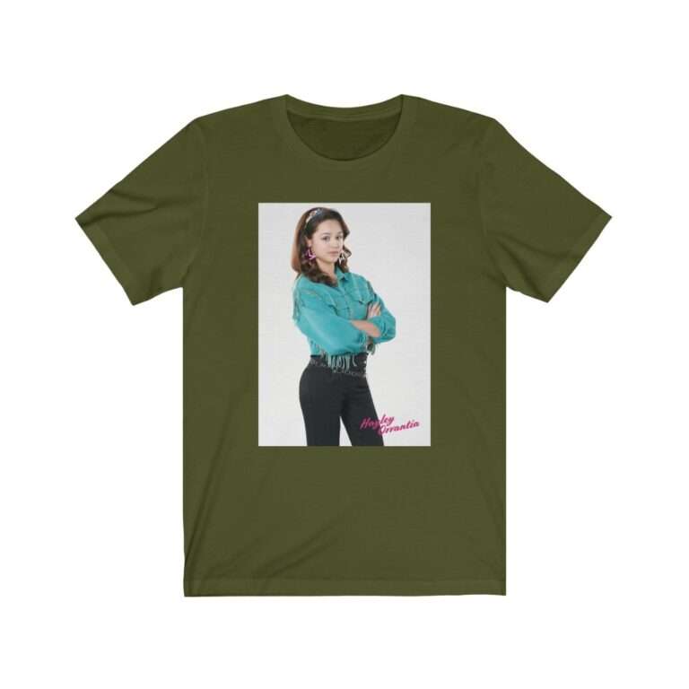 The Goldbergs Hayley Orrantia in Green Fringe Jacket - Premium Unisex T-Shirt - Image 9