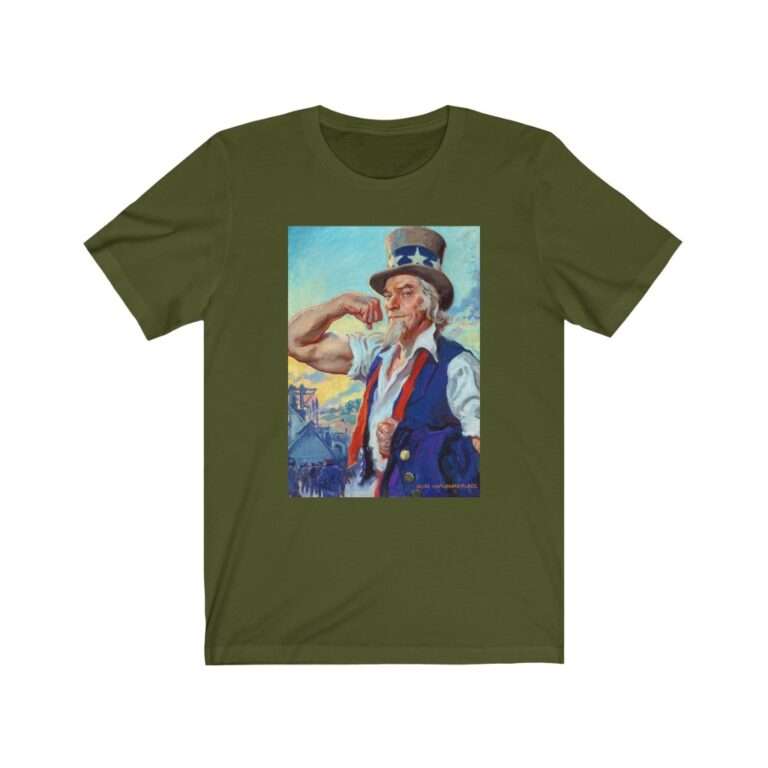 Uncle Sam Strong America by James Montgomery Flagg - Premium Unisex T-Shirt - Image 9