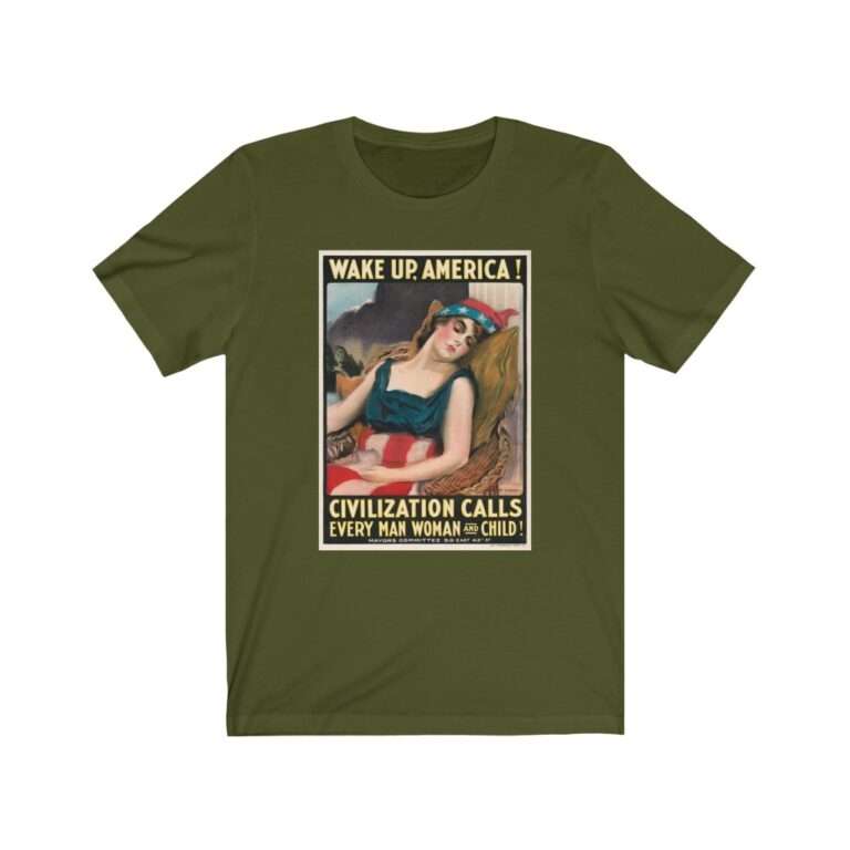Wake Up America by James Montgomery Flagg - Premium Unisex T-Shirt - Image 9