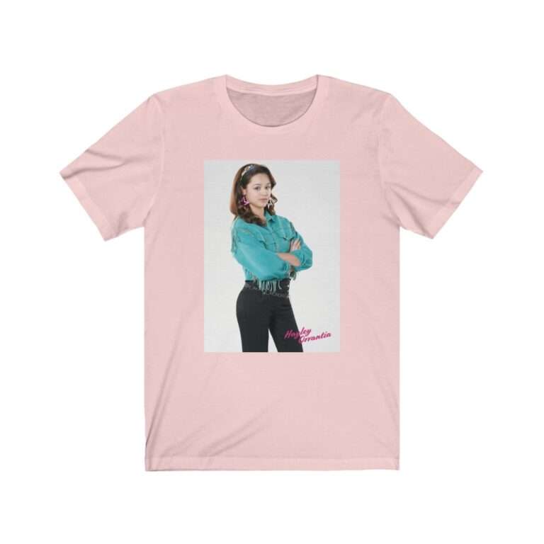 The Goldbergs Hayley Orrantia in Green Fringe Jacket - Premium Unisex T-Shirt - Image 4