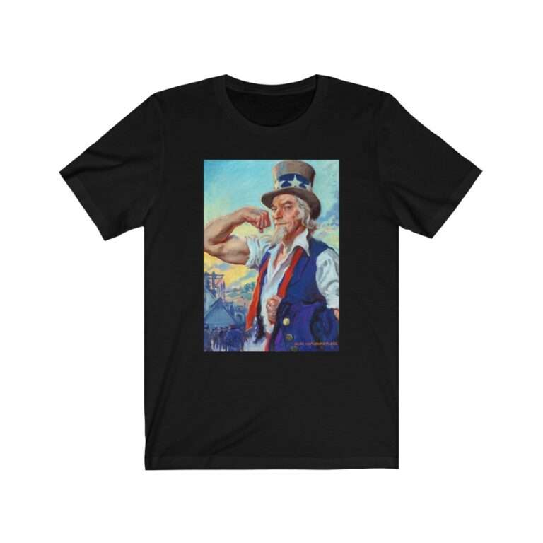 Uncle Sam Strong America by James Montgomery Flagg - Premium Unisex T-Shirt - Image 5