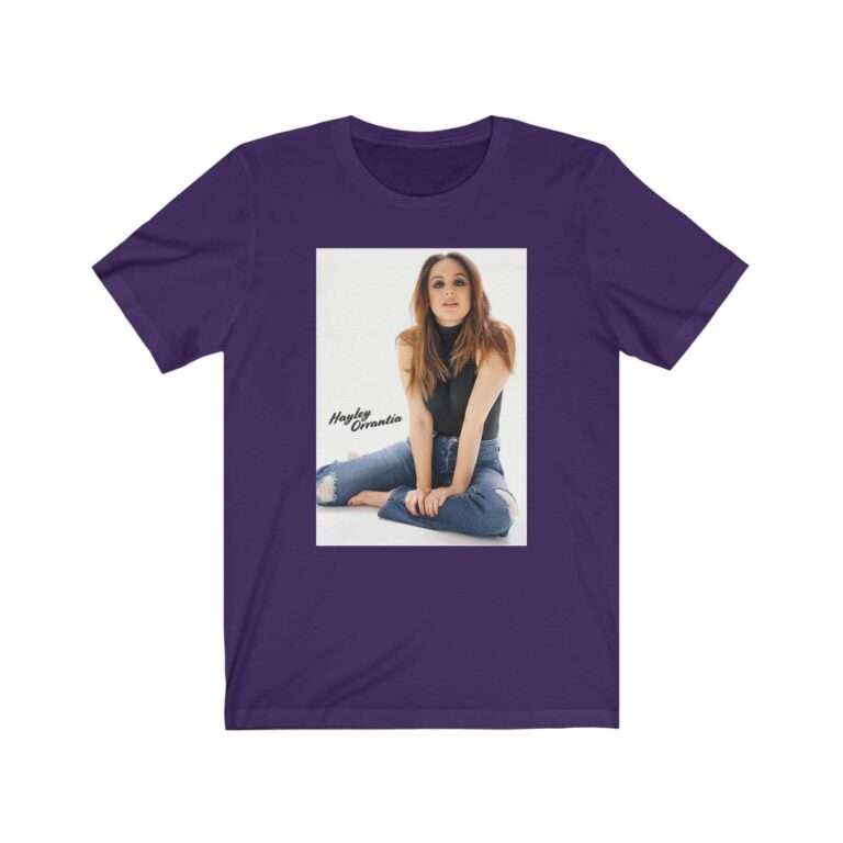 Actress Hayley Orrantia with Jeans Outfit on The Floor - Premium Unisex T-Shirt - Image 15
