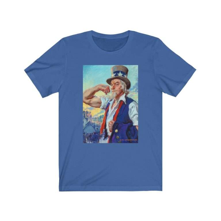 Uncle Sam Strong America by James Montgomery Flagg - Premium Unisex T-Shirt - Image 10