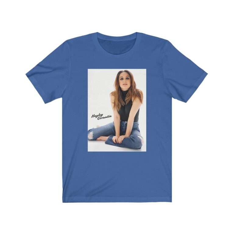 Actress Hayley Orrantia with Jeans Outfit on The Floor - Premium Unisex T-Shirt - Image 10