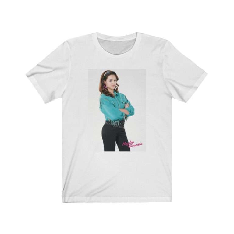 The Goldbergs Hayley Orrantia in Green Fringe Jacket - Premium Unisex T-Shirt - Image 2