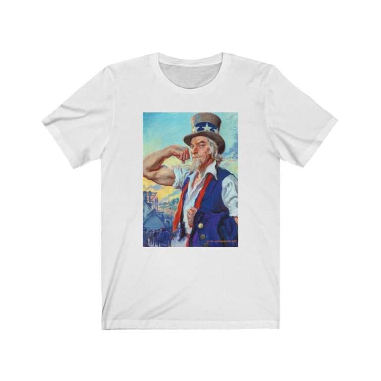 Uncle Sam Strong America by James Montgomery Flagg - Premium Unisex T-Shirt - Image 2