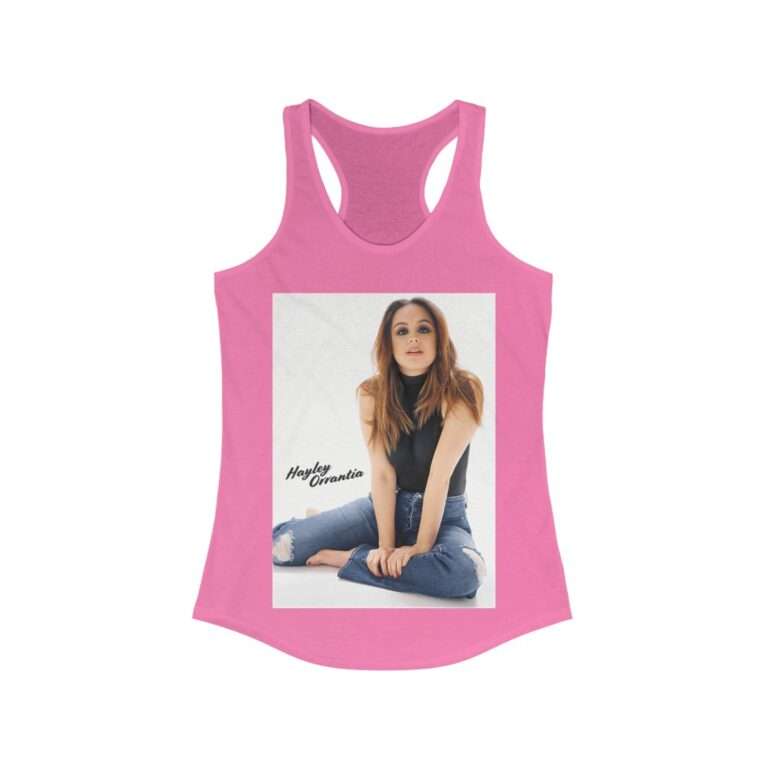Actress Hayley Orrantia with Jeans Outfit on The Floor - Women's Racerback Tank - Image 13