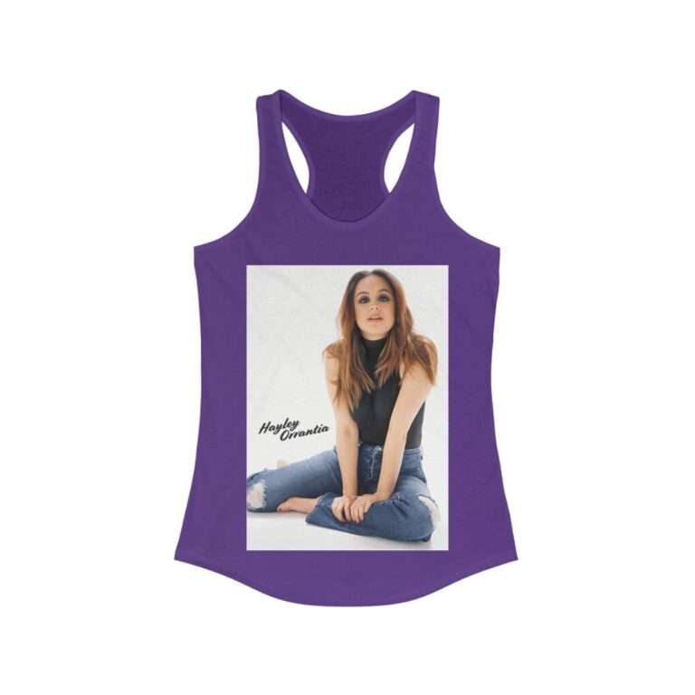 Actress Hayley Orrantia with Jeans Outfit on The Floor - Women's Racerback Tank - Image 12