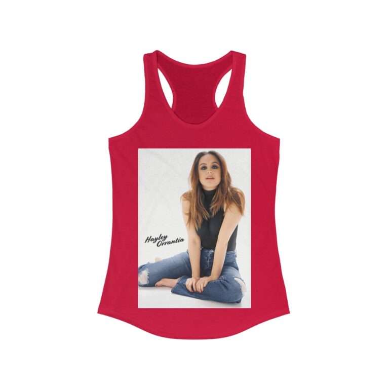 Actress Hayley Orrantia with Jeans Outfit on The Floor - Women's Racerback Tank - Image 15