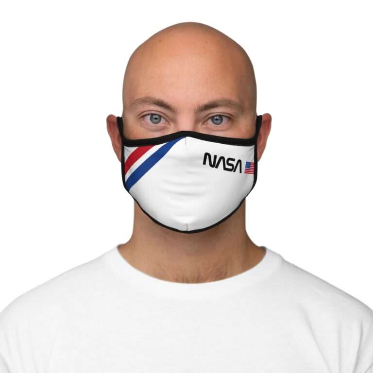 White NASA face mask in retro style with logo and USA flag