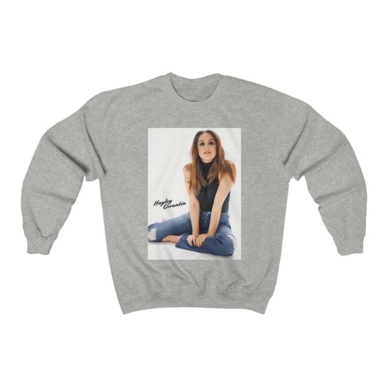 Actress Hayley Orrantia with Jeans Outfit on The Floor - Sweatshirt