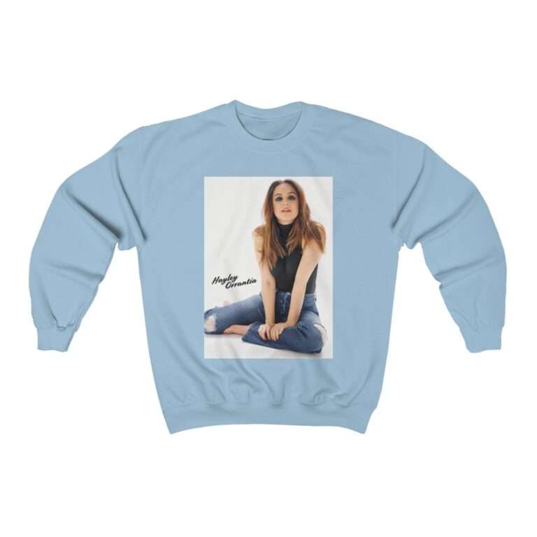 Actress Hayley Orrantia with Jeans Outfit on The Floor - Sweatshirt - Image 9