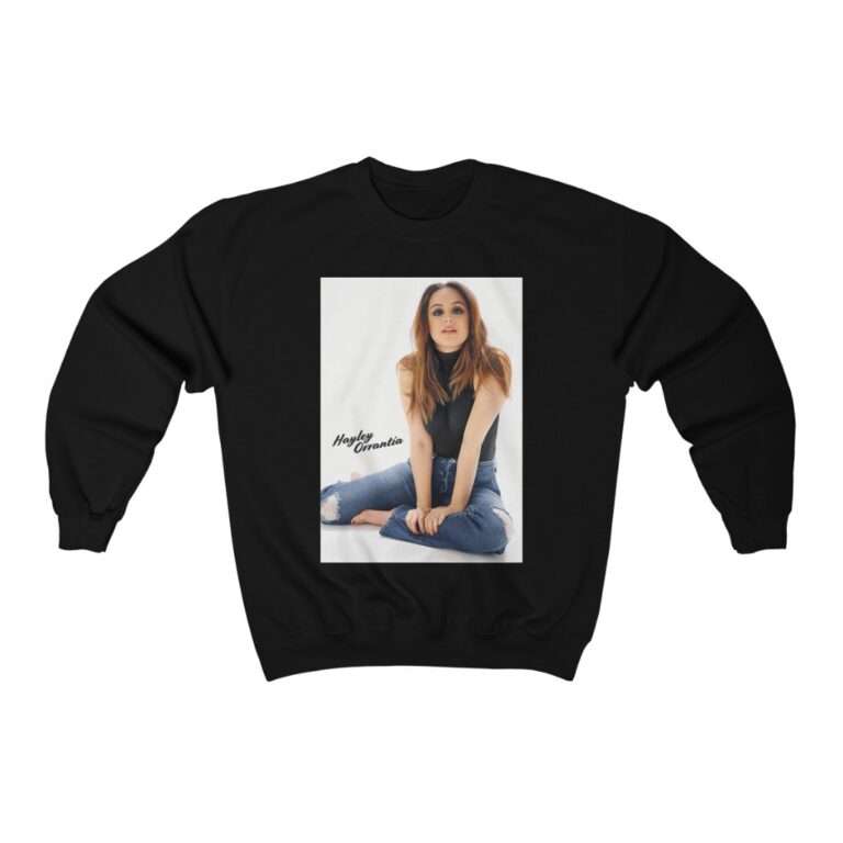 Actress Hayley Orrantia with Jeans Outfit on The Floor - Sweatshirt - Image 3