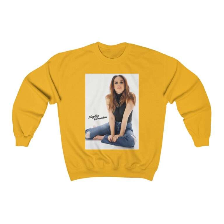 Actress Hayley Orrantia with Jeans Outfit on The Floor - Sweatshirt - Image 4