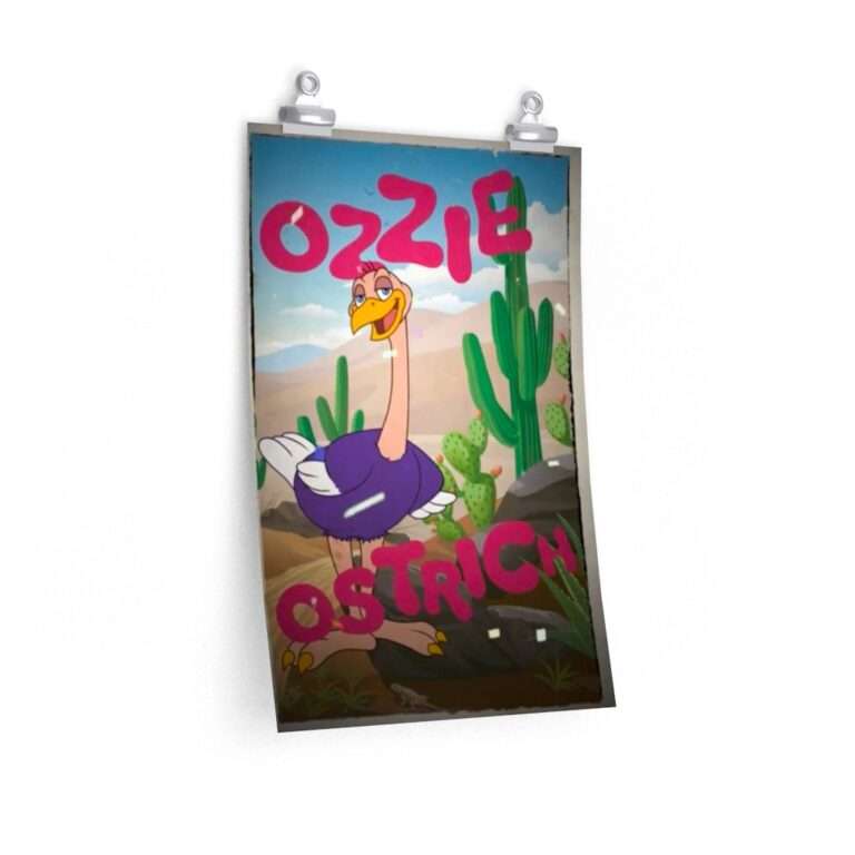 Printed cartoon poster for Willy's Wonderland ft. Nicolas Cage - Ozzie Ostrich