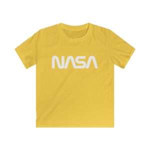 Yellow kids t-shirt with NASA worm logo