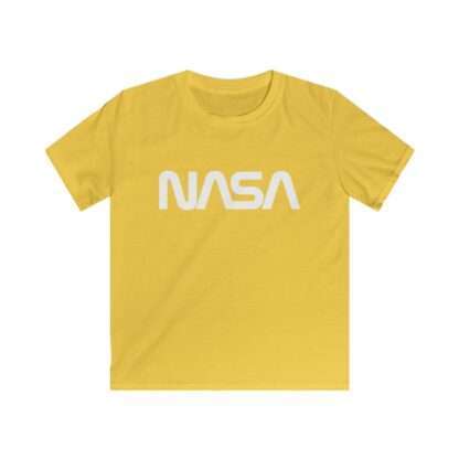 Yellow kids t-shirt with NASA worm logo