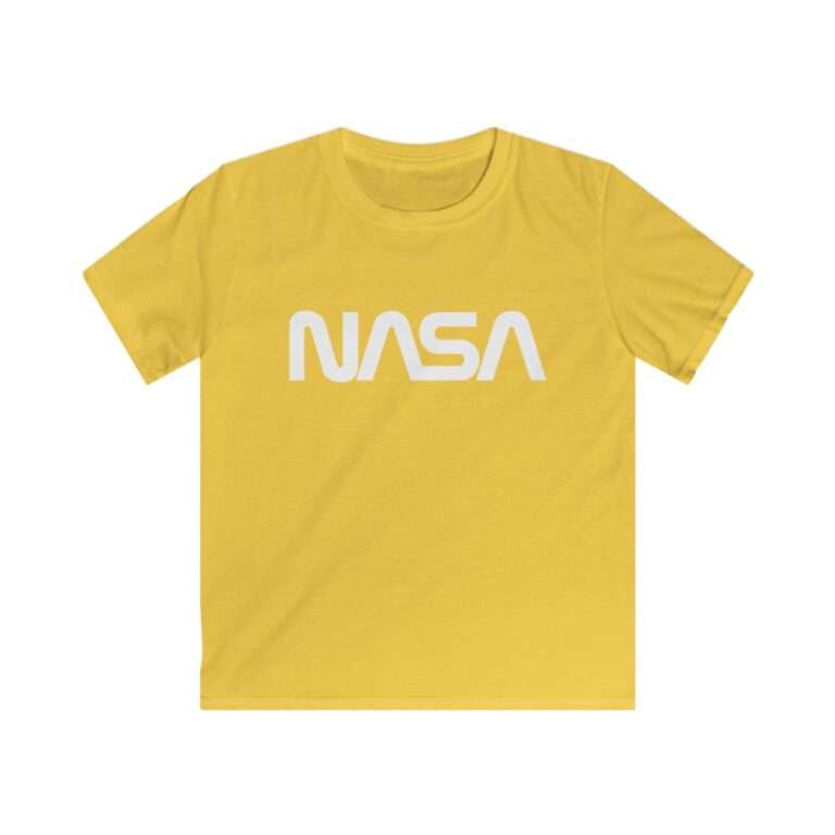 Yellow kids t-shirt with NASA worm logo