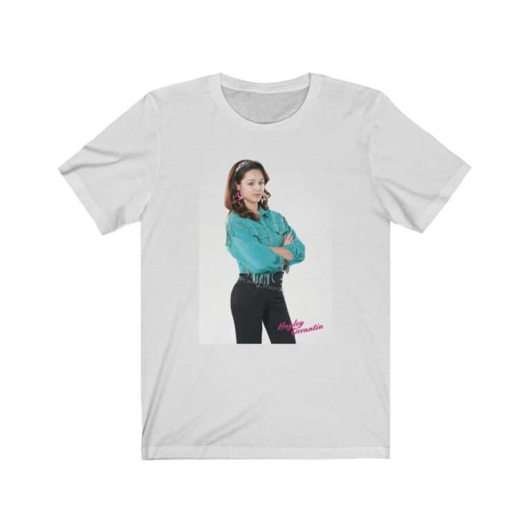 The Goldbergs Hayley Orrantia in Green Fringe Jacket - Premium Unisex T-Shirt - Image 3