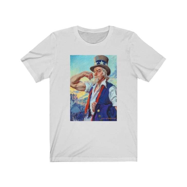 Uncle Sam Strong America by James Montgomery Flagg - Premium Unisex T-Shirt - Image 3