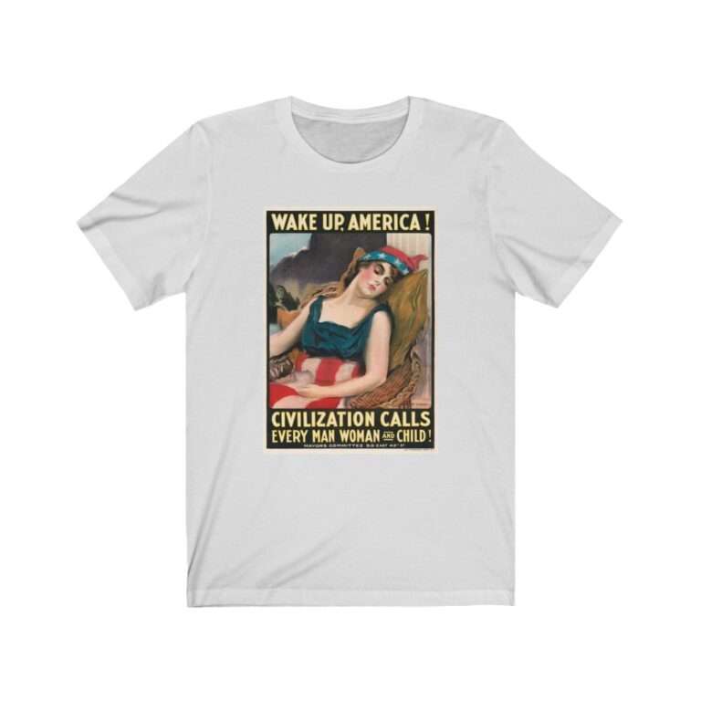 Wake Up America by James Montgomery Flagg - Premium Unisex T-Shirt - Image 3